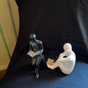 Modern Black and White Abstract Sculpture Set Book Ends.